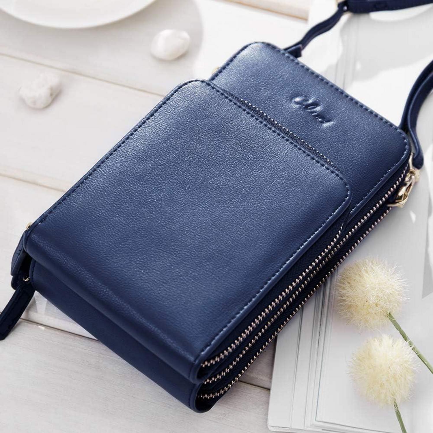 CLUCI Damen Umhängetasche Crossbody Leder Schultertasche Blau