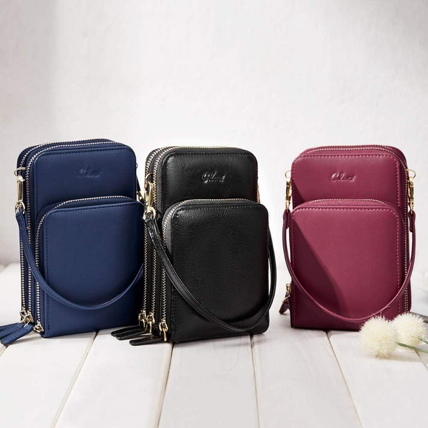 Damen Umhängetasche Crossbody Leder Handytasche Geldbörse Kartenfächer