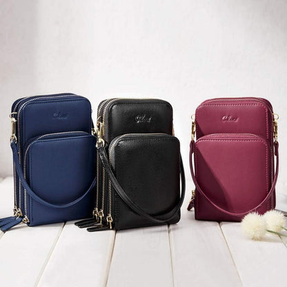 Damen Umhängetasche Crossbody Leder Handytasche Geldbörse Kartenfächer