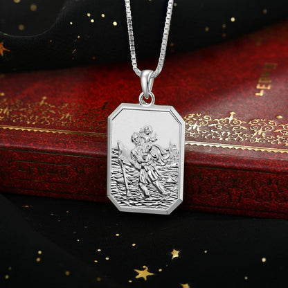 925 Sterling Silber Heiliger Christophorus Kette, Oval, 45+5 cm