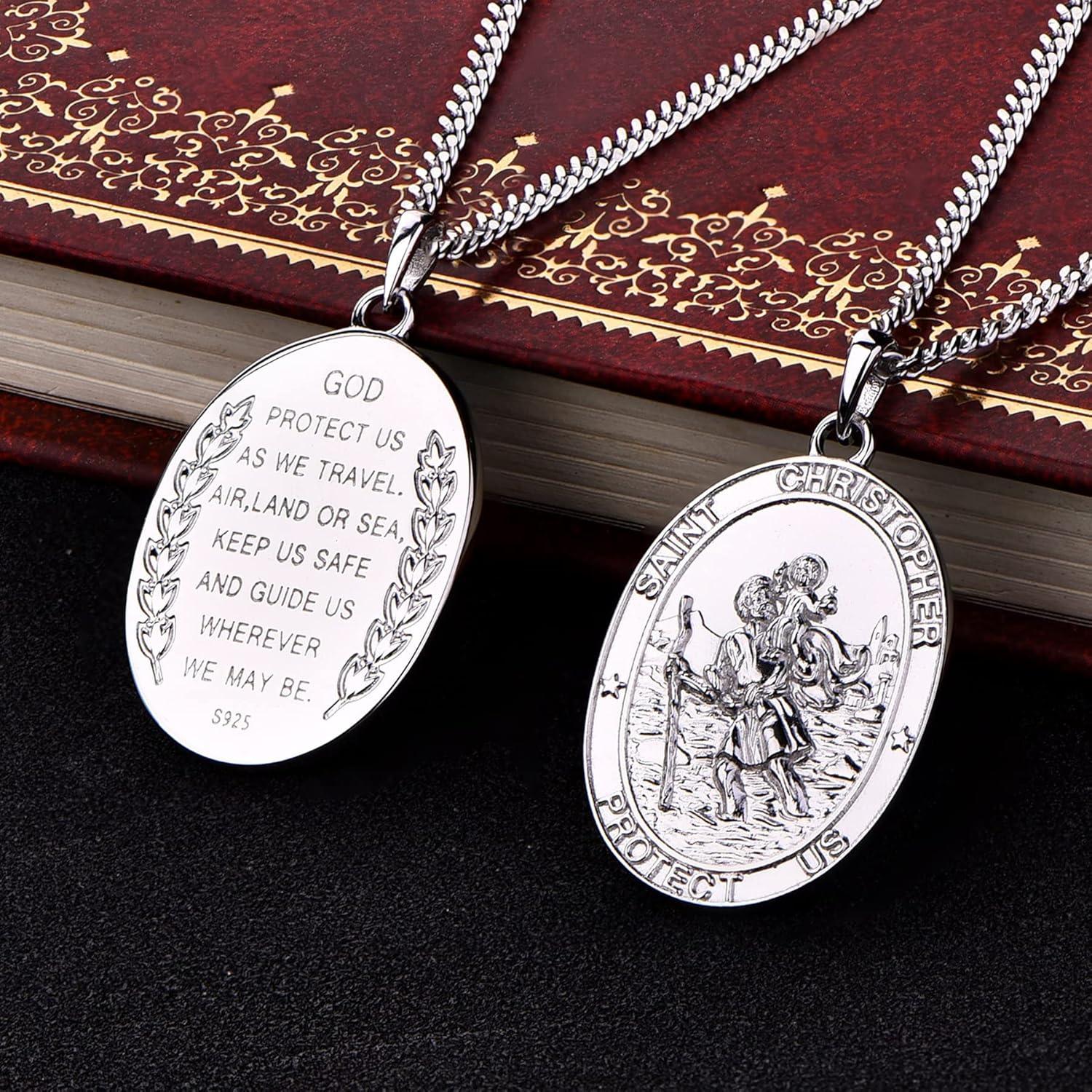 Heiliger Christophorus Kette 925 Sterling Silber Anhänger 24