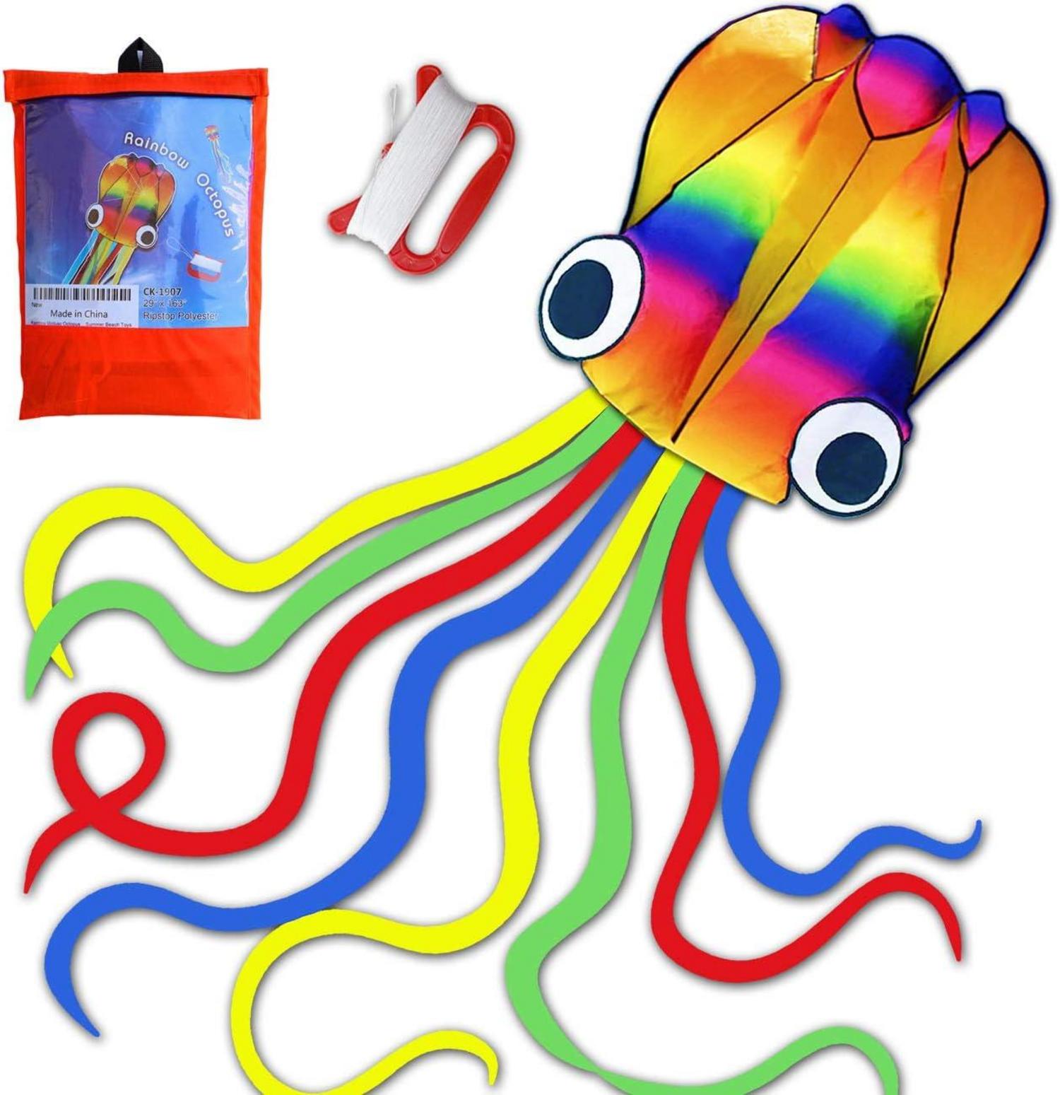 Regenbogen Octopus Drachen Flugdrachen Einleiner Rainbow Schwänzen