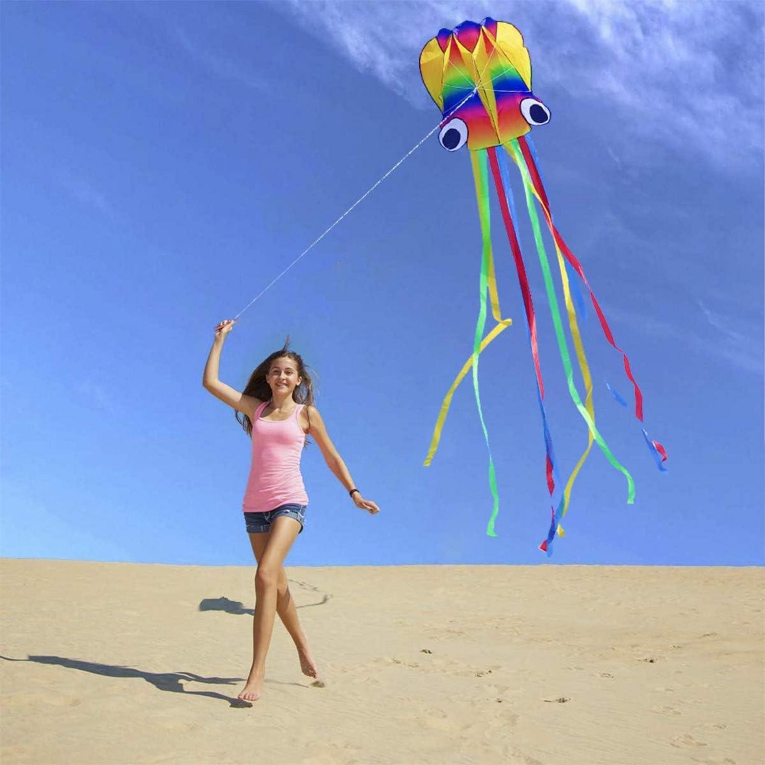 Regenbogen Octopus Drachen Flugdrachen Einleiner Rainbow Schwänzen