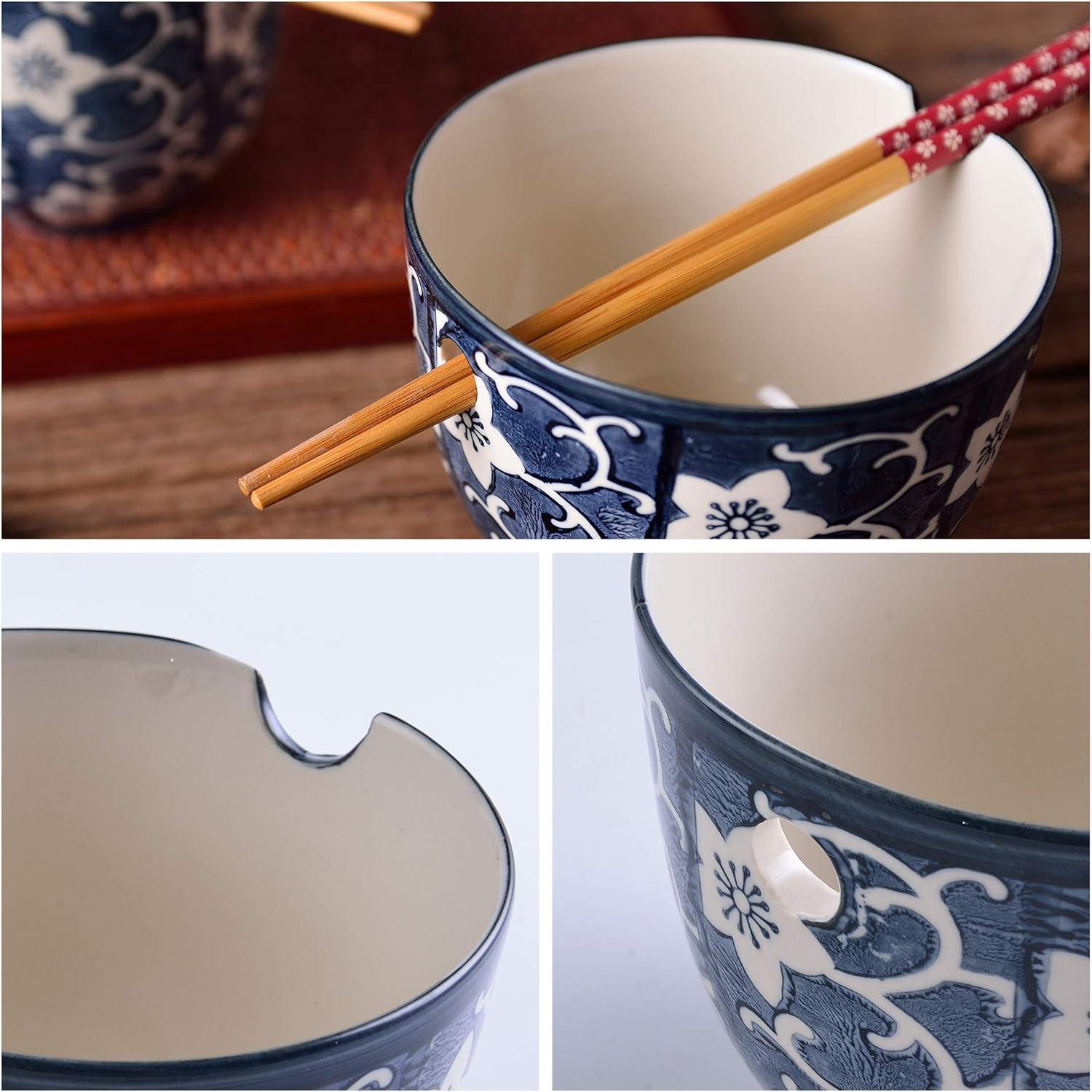 Porzellan Tafelservice Set Blau, 2 Schalen, 2 Essstäbchen