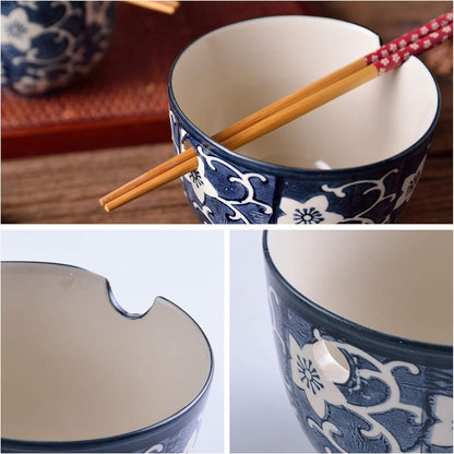 Porzellan Tafelservice Set Blau, 2 Schalen, 2 Essstäbchen