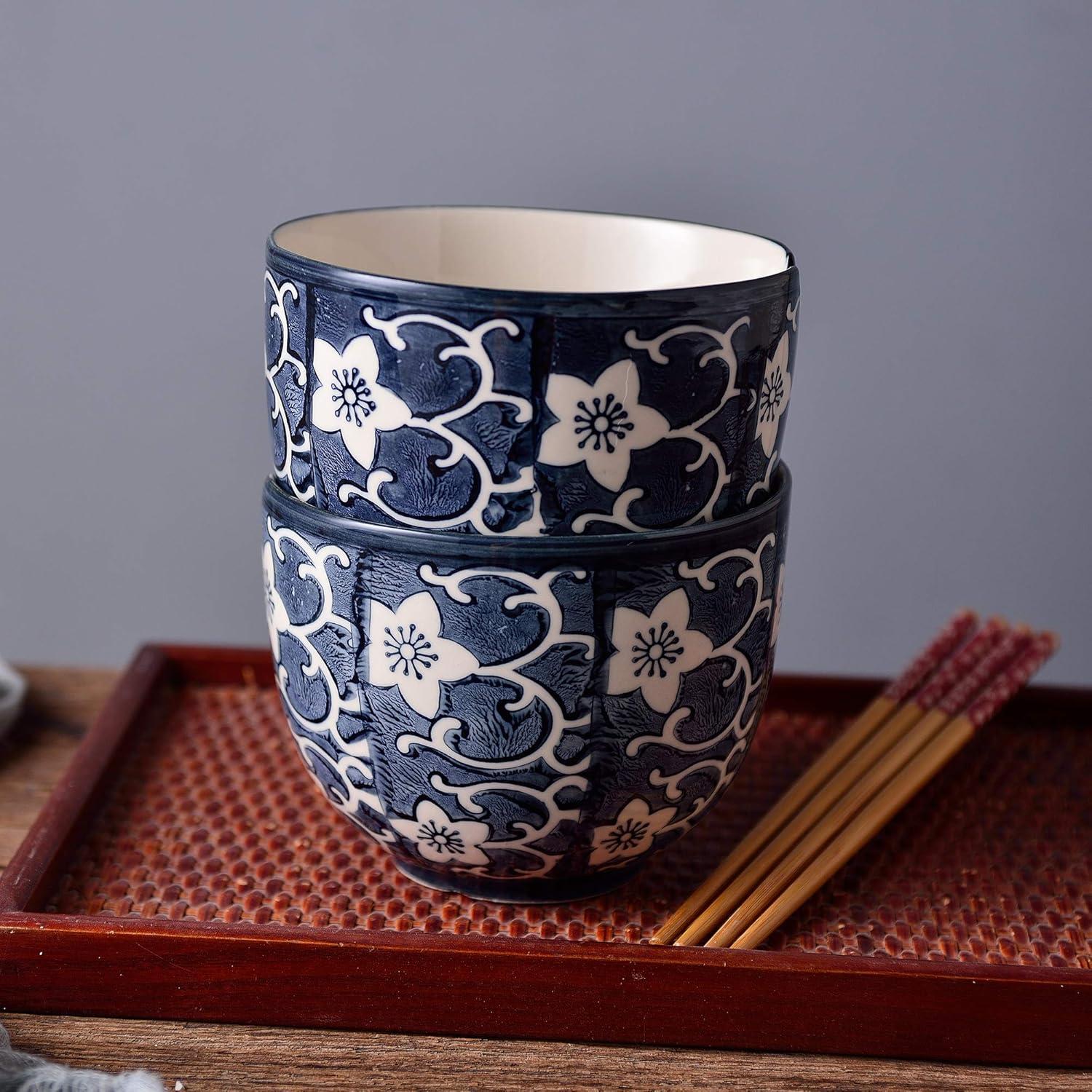 Porzellan Tafelservice Set Blau, 2 Schalen, 2 Essstäbchen