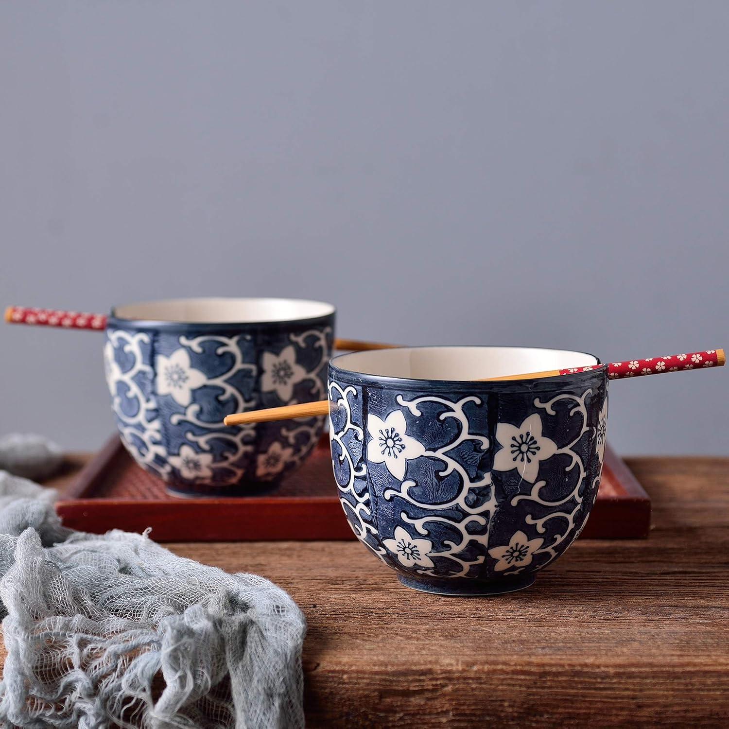 Panbado 4-teilig Porzellan Tafelservice Set Blau mit Essstäbchen