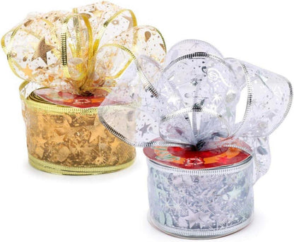 Weihnachtsband 10 Yard mit Draht Geschenkband Glitzerband 2 Rollen