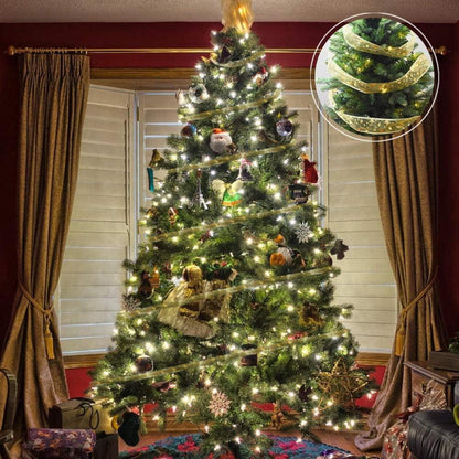 VINFUTUR 2×10 Yard Weihnachtsband mit Draht Glitzer Organzaband Gold Silber