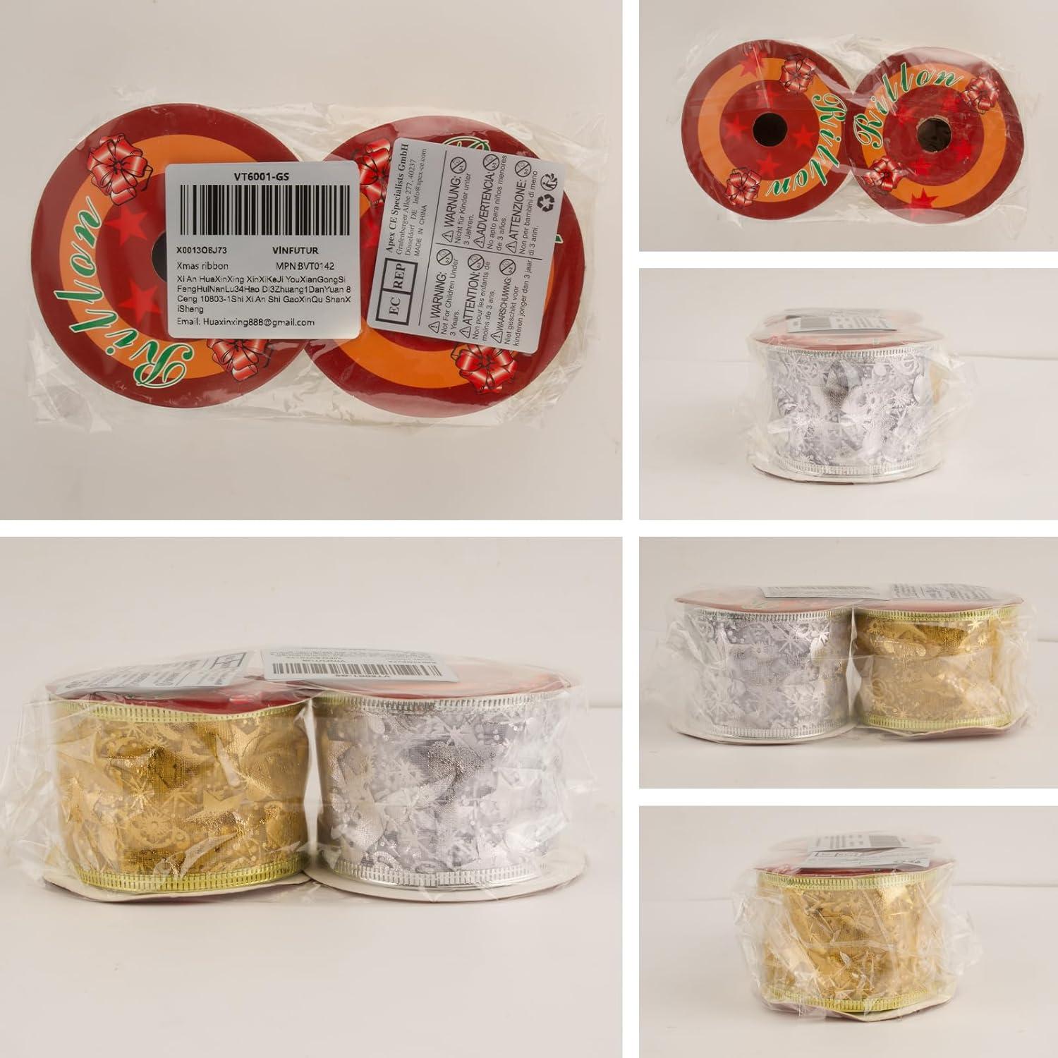 Weihnachtsband 2x10 Yard Gold Silber Glitzer Draht DIY Bänder