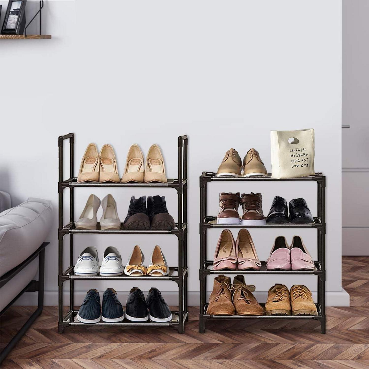 Vertikales Schuhregal für 16-20 Paar, 8 Ebenen, Schwarz, Platzsparend