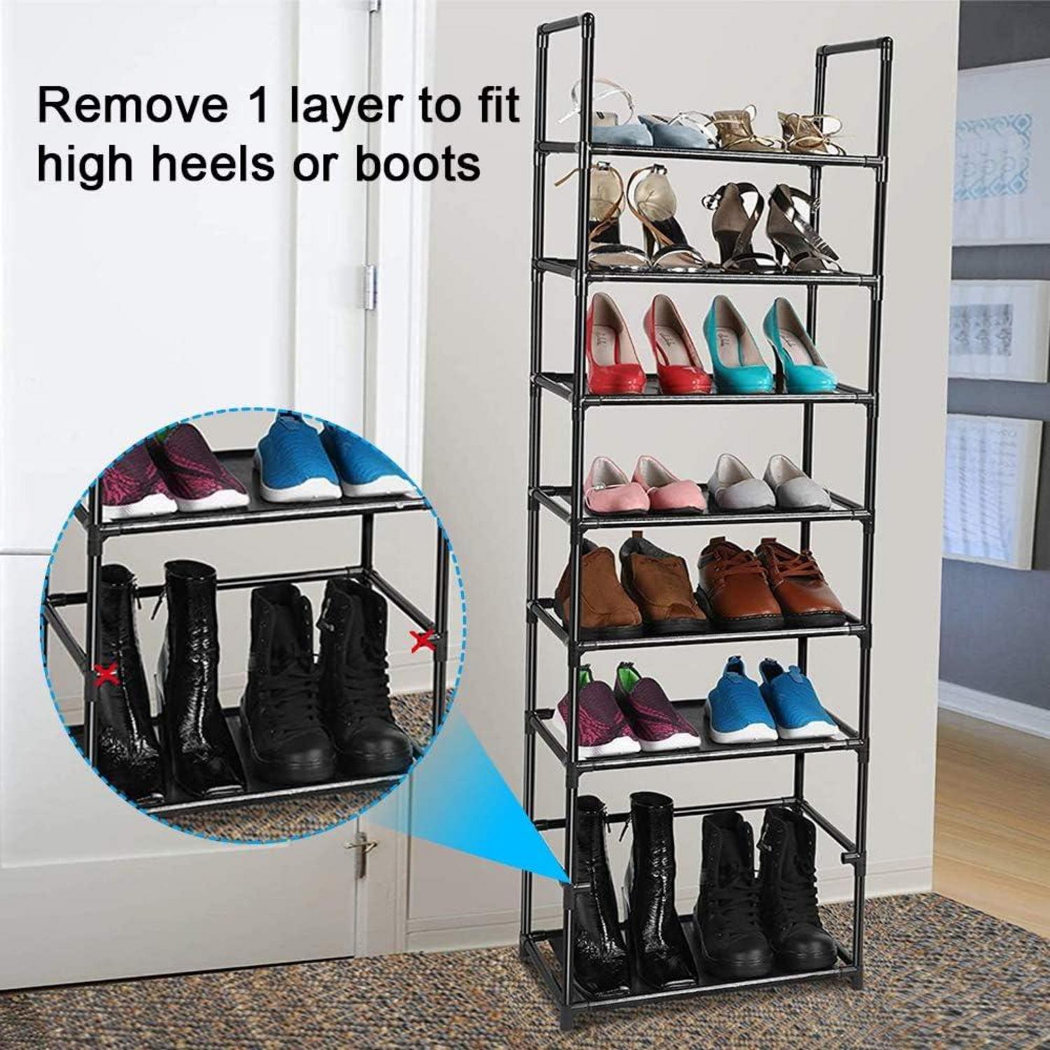 Schuhregal für 16-20 Paar - 8 Ebenen, schmal, hoch, schwarz