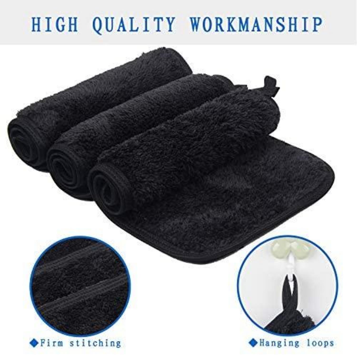 KinHwa Waschlappen Frottee 3er Pack Schwarz 15x30cm
