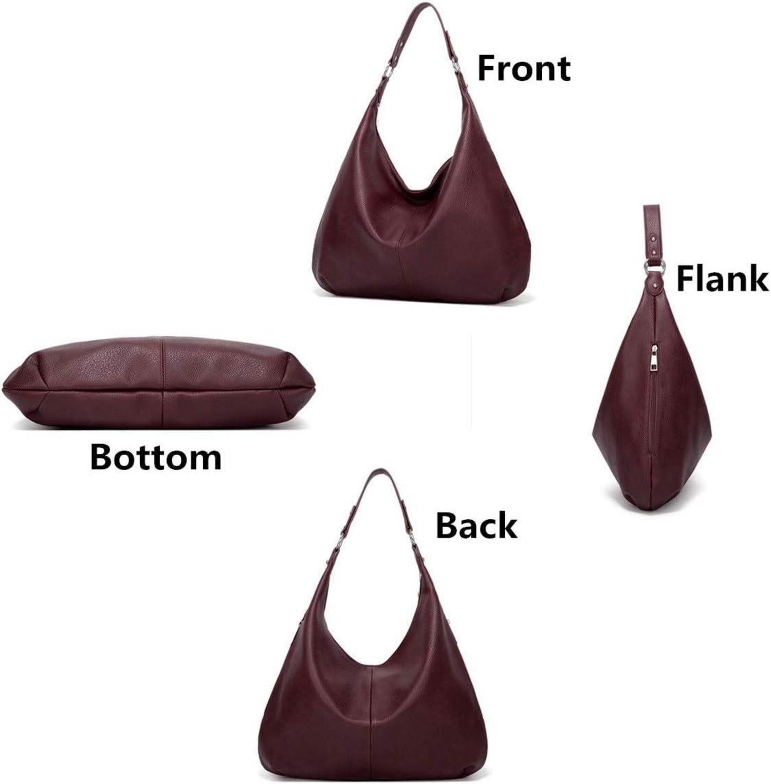 Vintage PU Leather Tote Bag Women's Hobo Shoulder Zipper Handbags