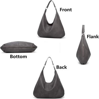 Women's Vintage PU Leather Tote Bag Hobo Shoulder Bag Zipper - Ashioup