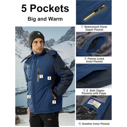 Herren Fleecejacke Winter Warm Gefüttert Skijacke Blau 3XL