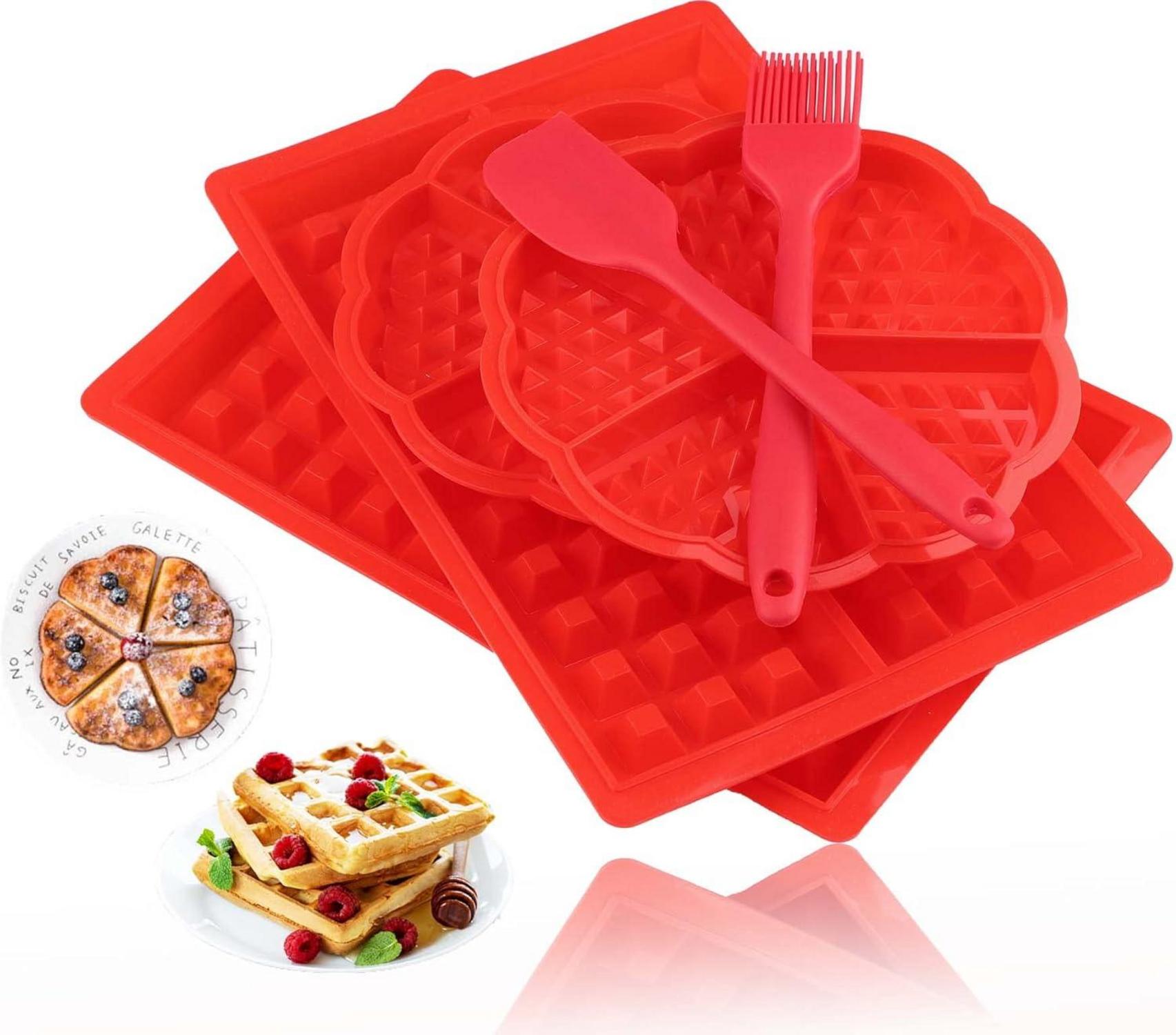 Silikon Waffelform Backform 4 Stück Herz Rot Rechteckige Schokoladen