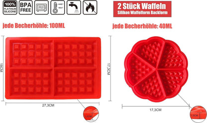 Silikon Waffelform Backform 4 Stück für Waffeln Schokoladen