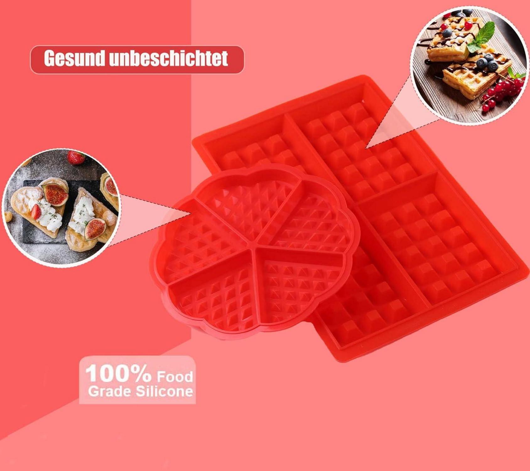 Silikon Waffelform Backform 4 Stück Herz Rot Rechteckige Schokoladen