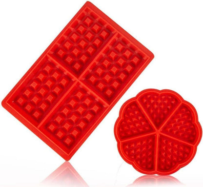 Silikon Waffelform Backform Herz Rechteck Rot 4tlg. mit Teigschaber Pinsel