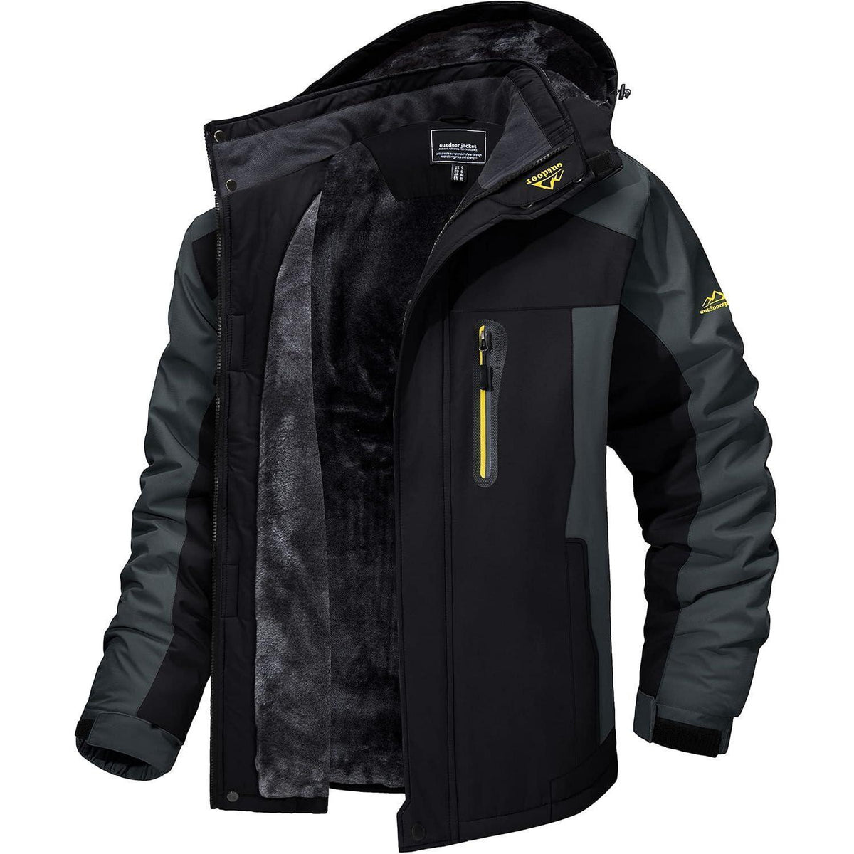 Herren Fleecejacke Winter Warm Gefüttert Skijacke Outdoor XL Schwarz-Grau
