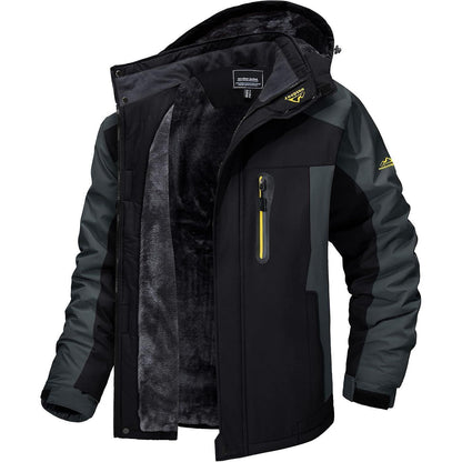 Herren Fleecejacke Winter Warm Gefüttert Skijacke Outdoor XL Schwarz-Grau
