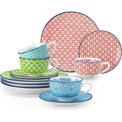 12-teiliges Kaffeeset Porzellan bunt für 4-12