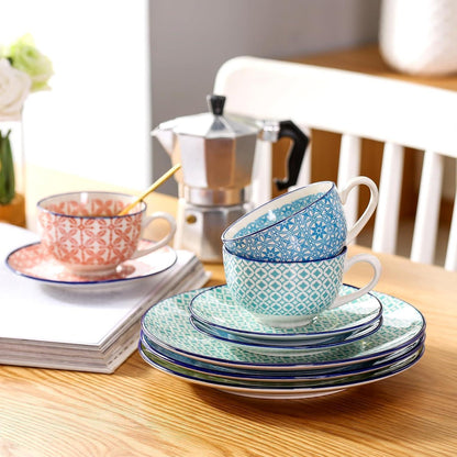 12-teiliges Kaffeeset Porzellan bunt für 4-12