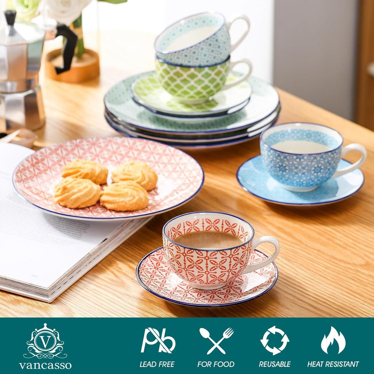 12-teiliges Kaffeeset Porzellan bunt für 4-12 – Luxus-Kollektion