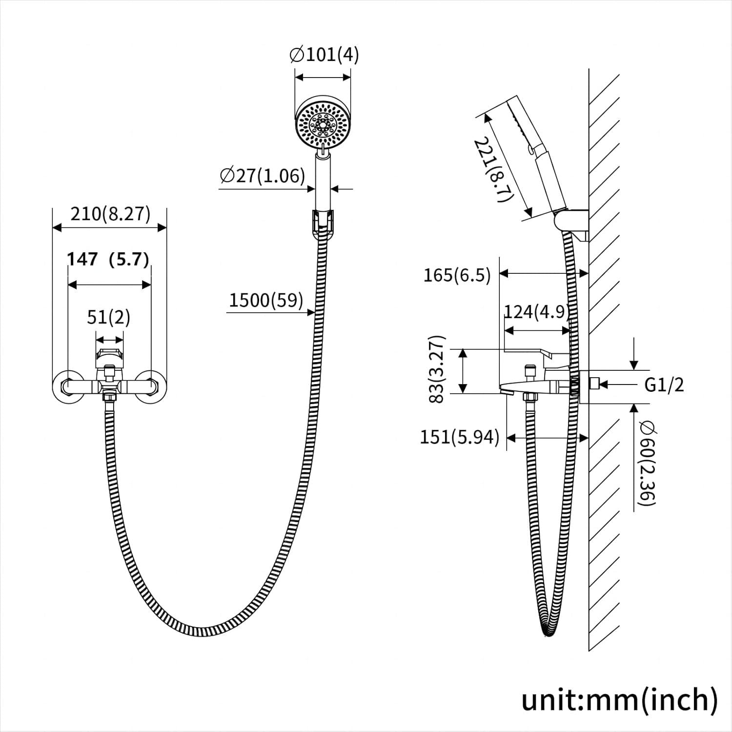 Auralum Hochwertige Badewannenarmatur mit 5 Funktionen und Handbrause