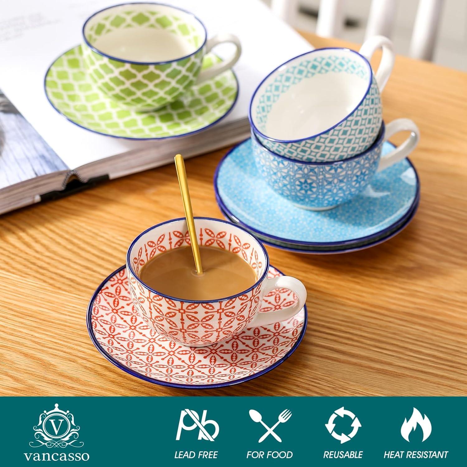 Buntes 8-teiliges Kaffeeservice aus Porzellan 4 Personen