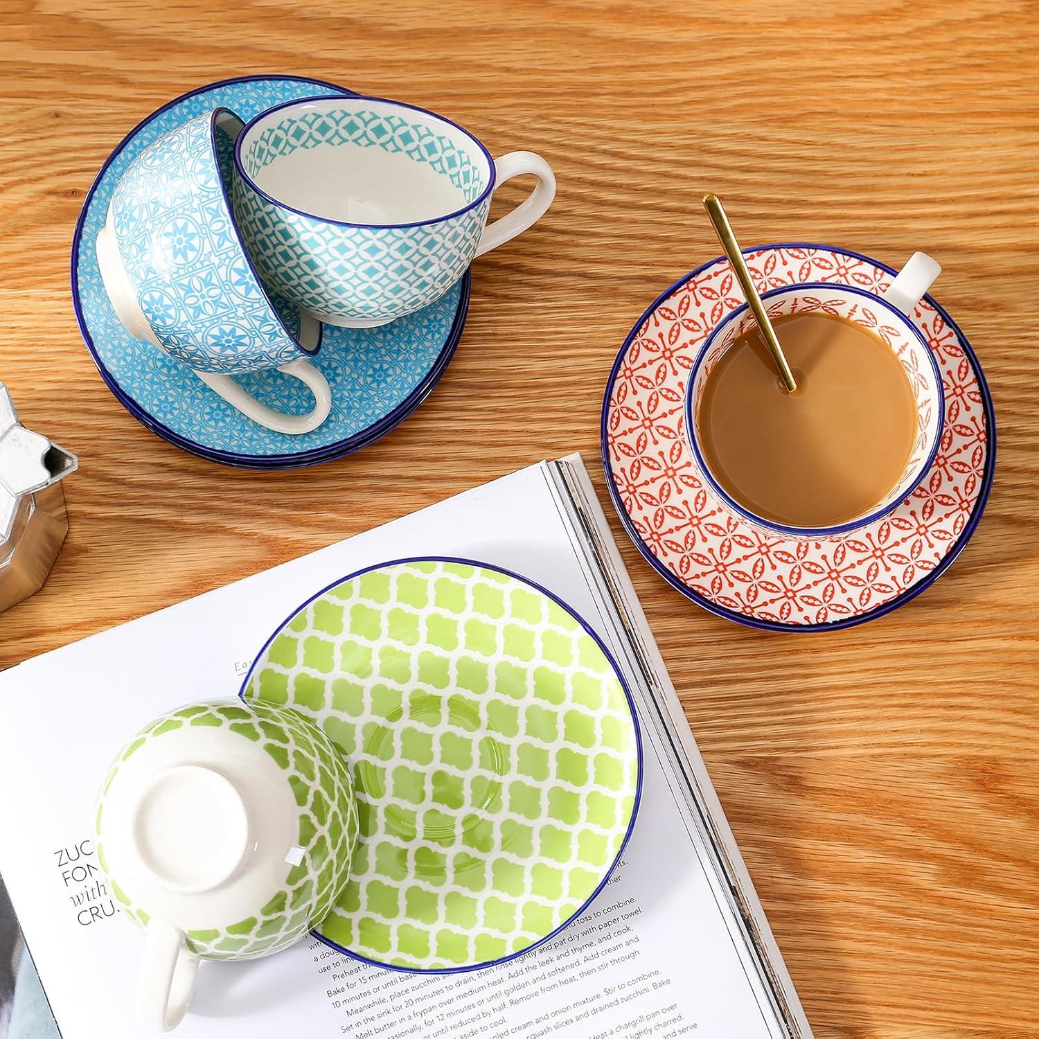 Buntes Kaffeeset Porzellan Tassen Untertassen vancasso Macaron
