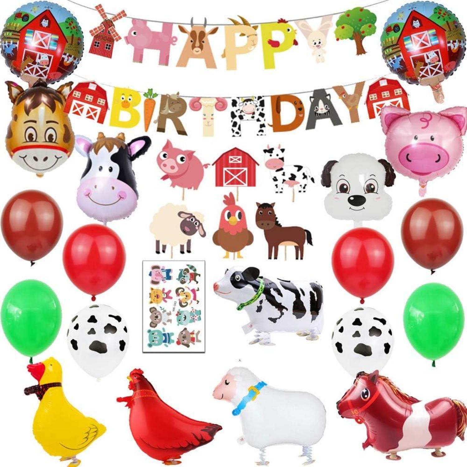 Bauernhof Tier Partydekorationen Folienballons und Cupcake Topper