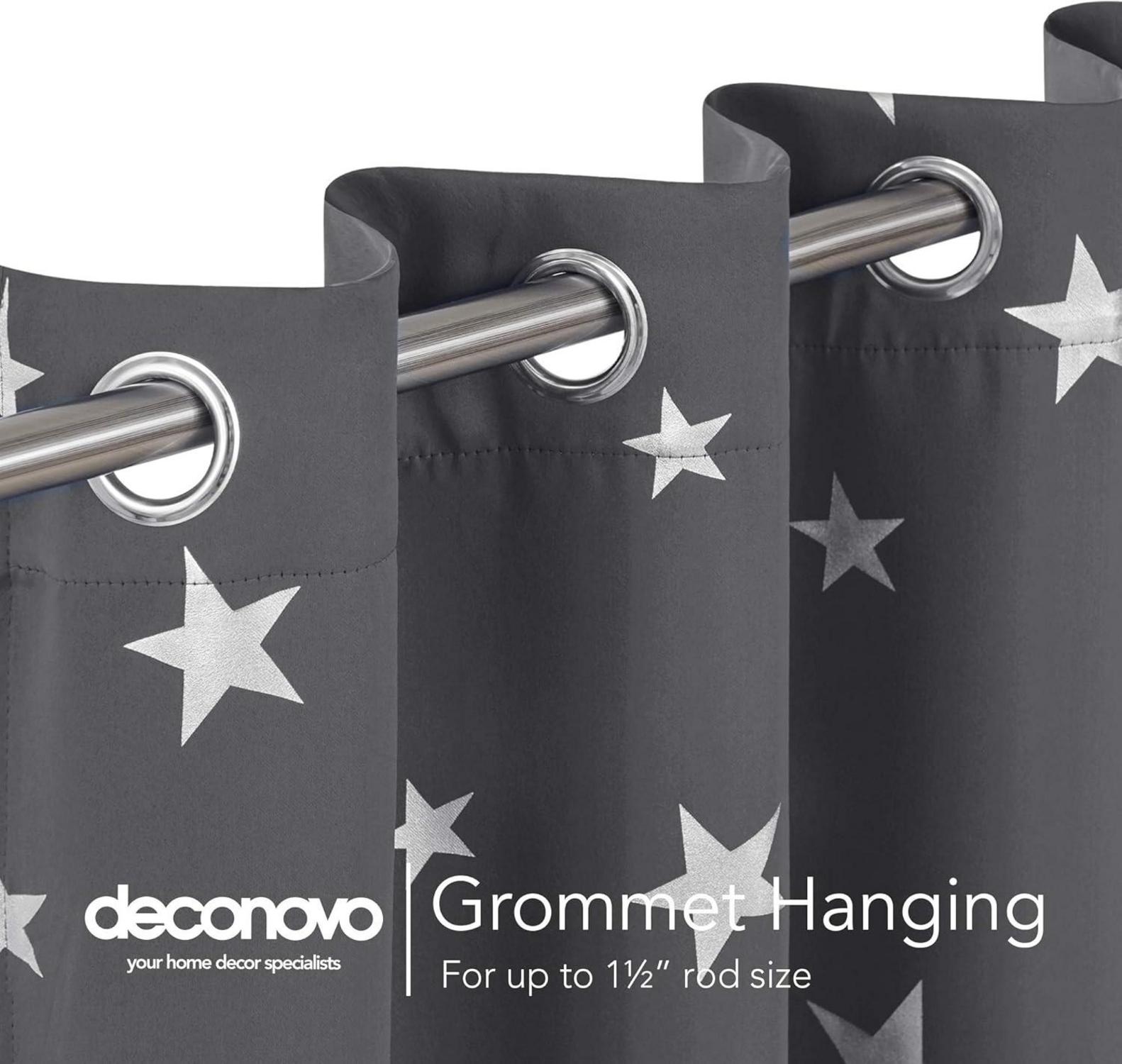 Deconovo Verdunkelungsvorhänge Sterne 160x132cm Dunkelgrau 2er Set