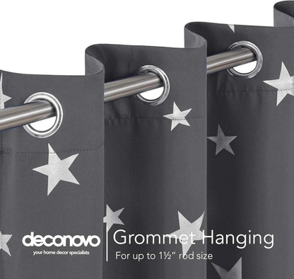 Deconovo Verdunkelungsvorhänge Sterne 160x132cm Dunkelgrau 2er Set