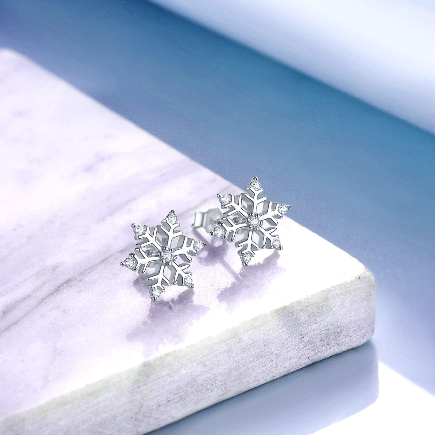 Damen-Schneeflocke Ohrstecker 925 Sterling Silber Weihnachtsgeschenk