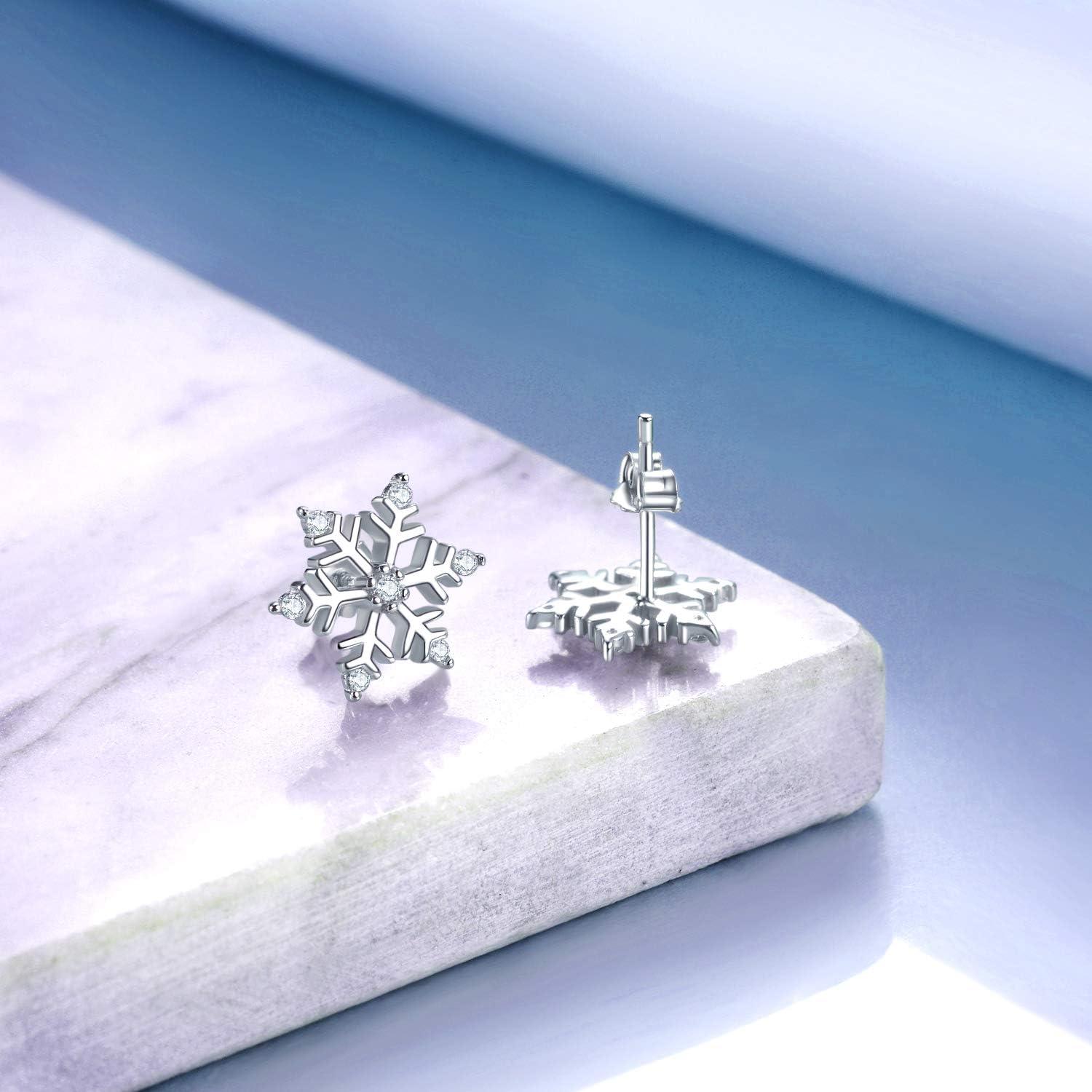 Damen Schneeflocke Ohrstecker 925 Sterling Silber Winter Geschenk