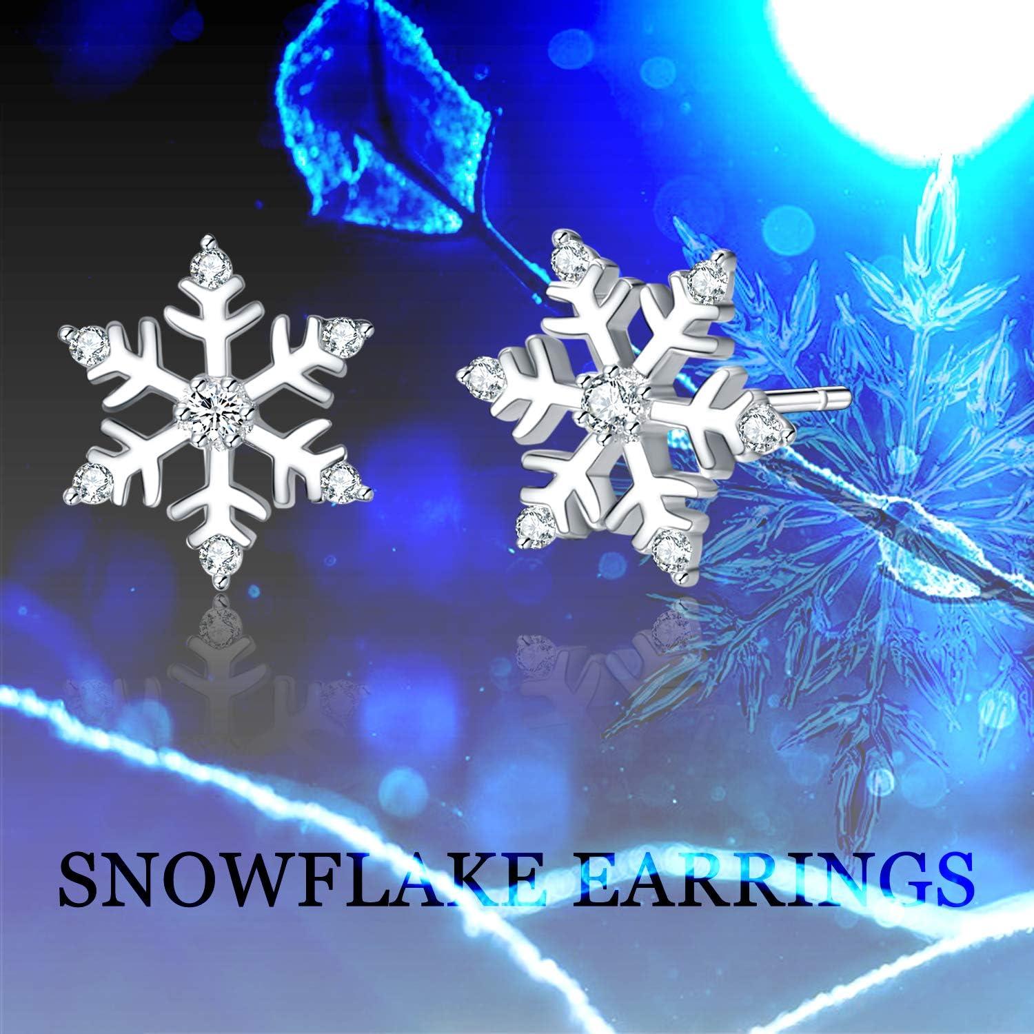 Damen Schneeflocke Ohrstecker 925 Sterling Silber Winterschmuck