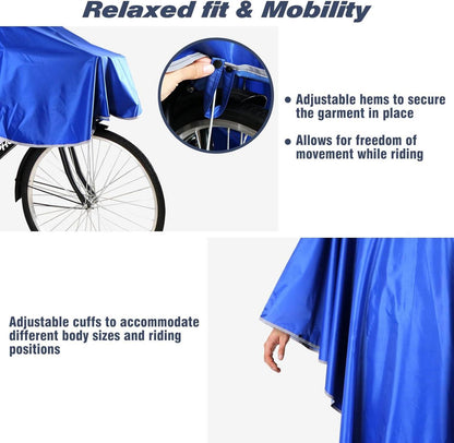 ANYOO Wasserdichter Radfahren Regenponcho mit Kapuze Blau