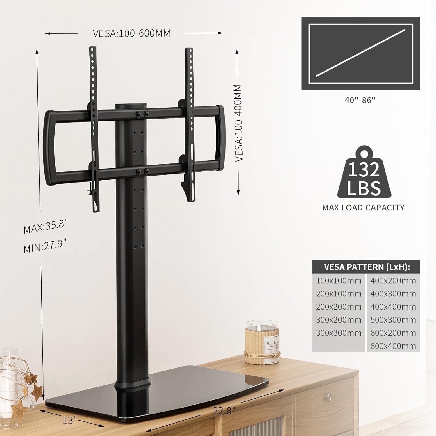 TV Standfuß Universal Höhenverstellbar 40-86 Zoll VESA 600x400 Tischständer Schwarz