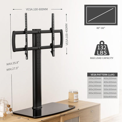 TV Standfuß Universal Höhenverstellbar 40-86 Zoll VESA 600x400 Tischständer Schwarz