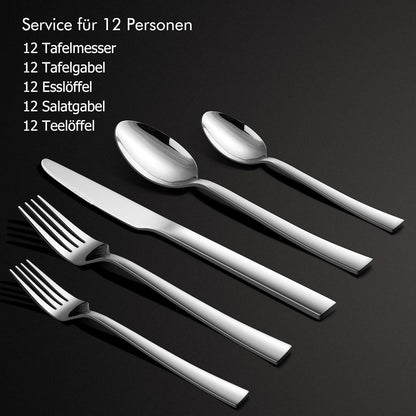 60-teiliges Edelstahl Besteck Set für 12 Personen