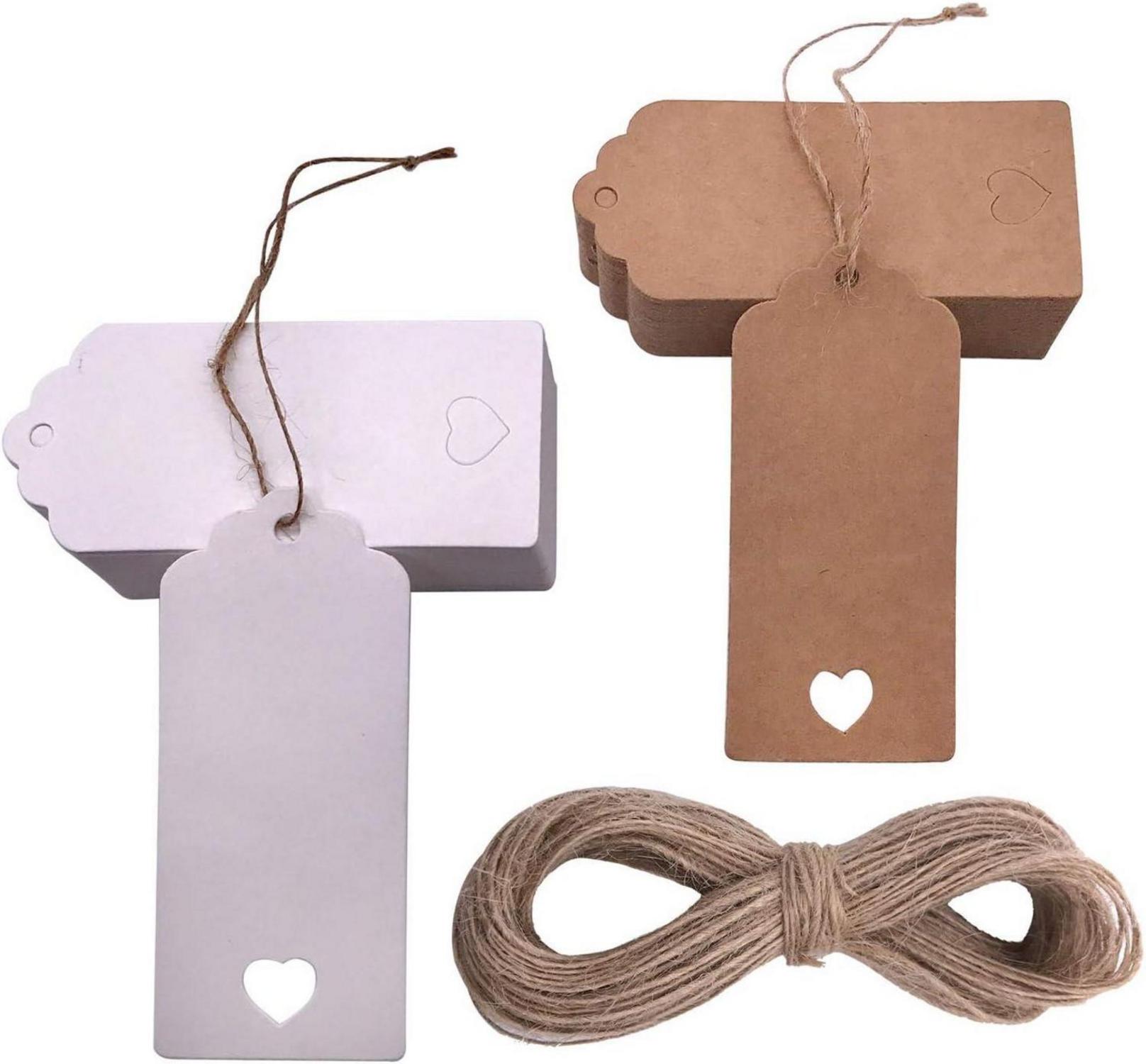Weihnachts-Geschenkanhänger Kraftpapier 100stk Herz Juteschnur 30M