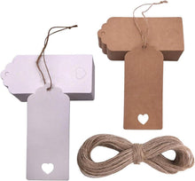 Weihnachts-Geschenkanhänger Kraftpapier 100stk Herz Juteschnur 30M