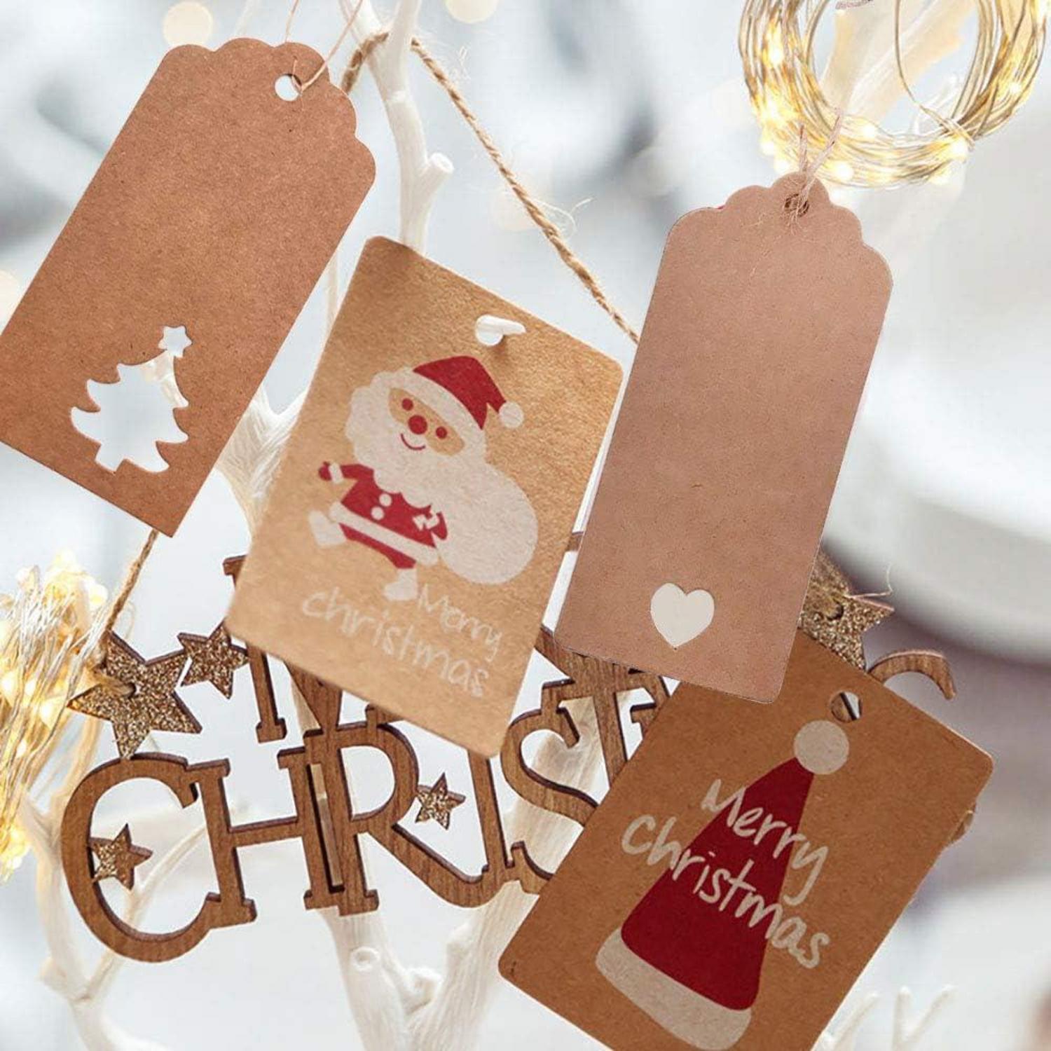 Weihnachts-Geschenkanhänger Kraftpapier 100stk Herz Juteschnur 30M