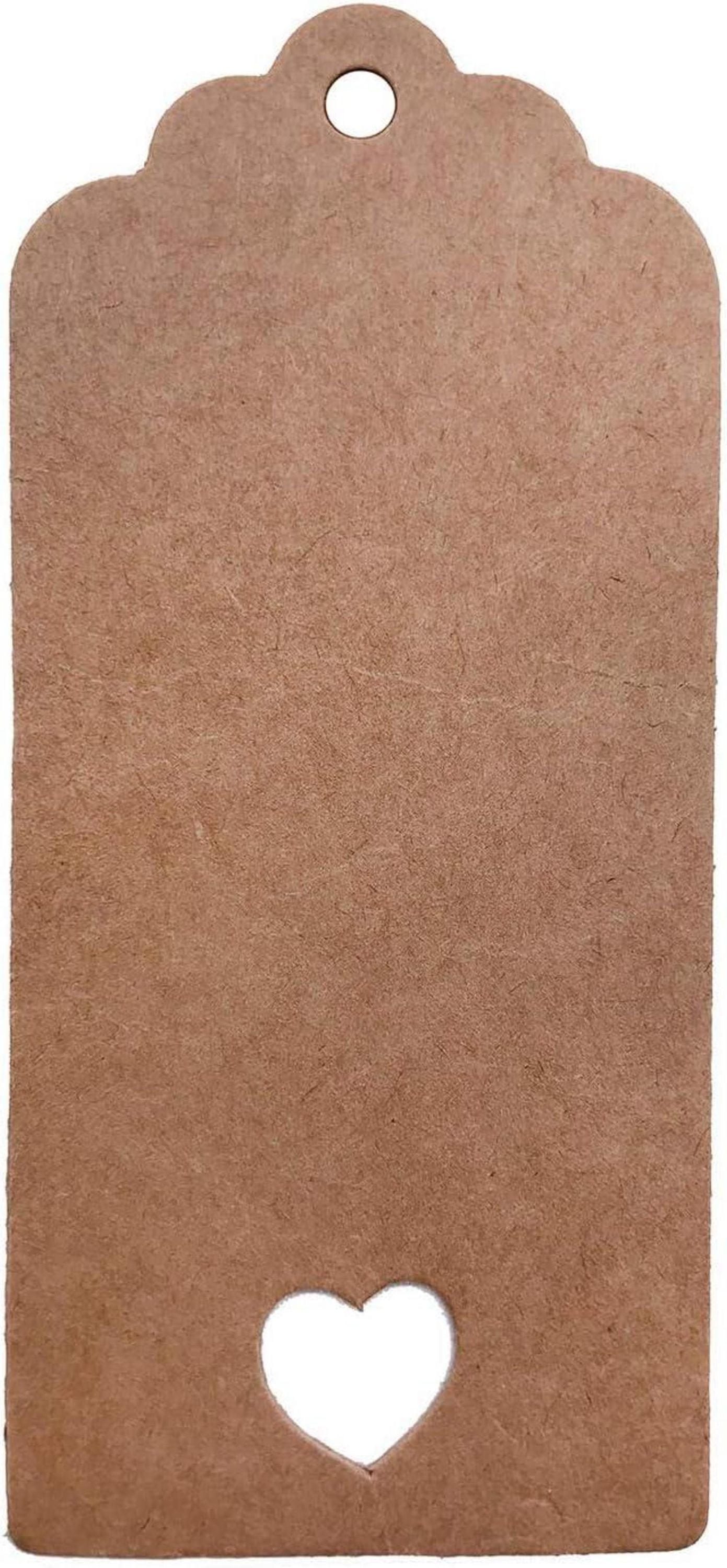 100x Kraftpapier Weihnachts-Geschenkanhänger mit Herz und Jute Schnur 30m