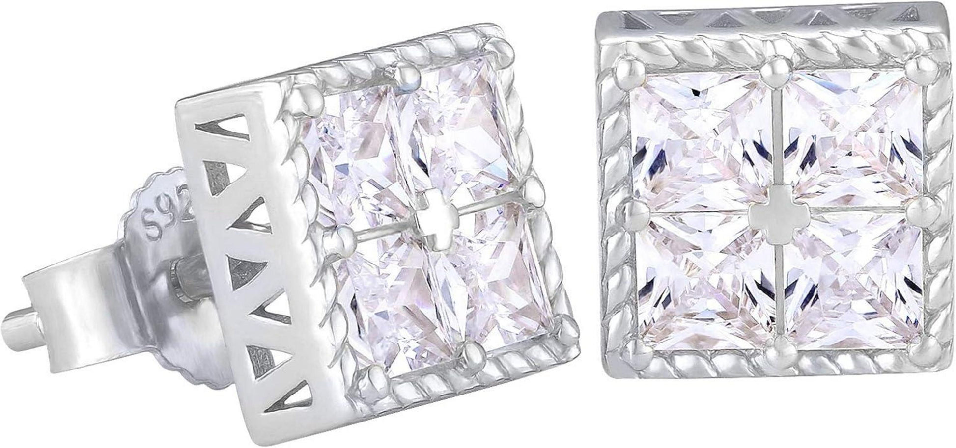 KRKC&CO 925 Silber Iced Out Zirkonia Ohrstecker Set 8mm Blau