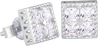 KRKC&CO 925 Silber Iced Out Zirkonia Ohrstecker Set 8mm Blau