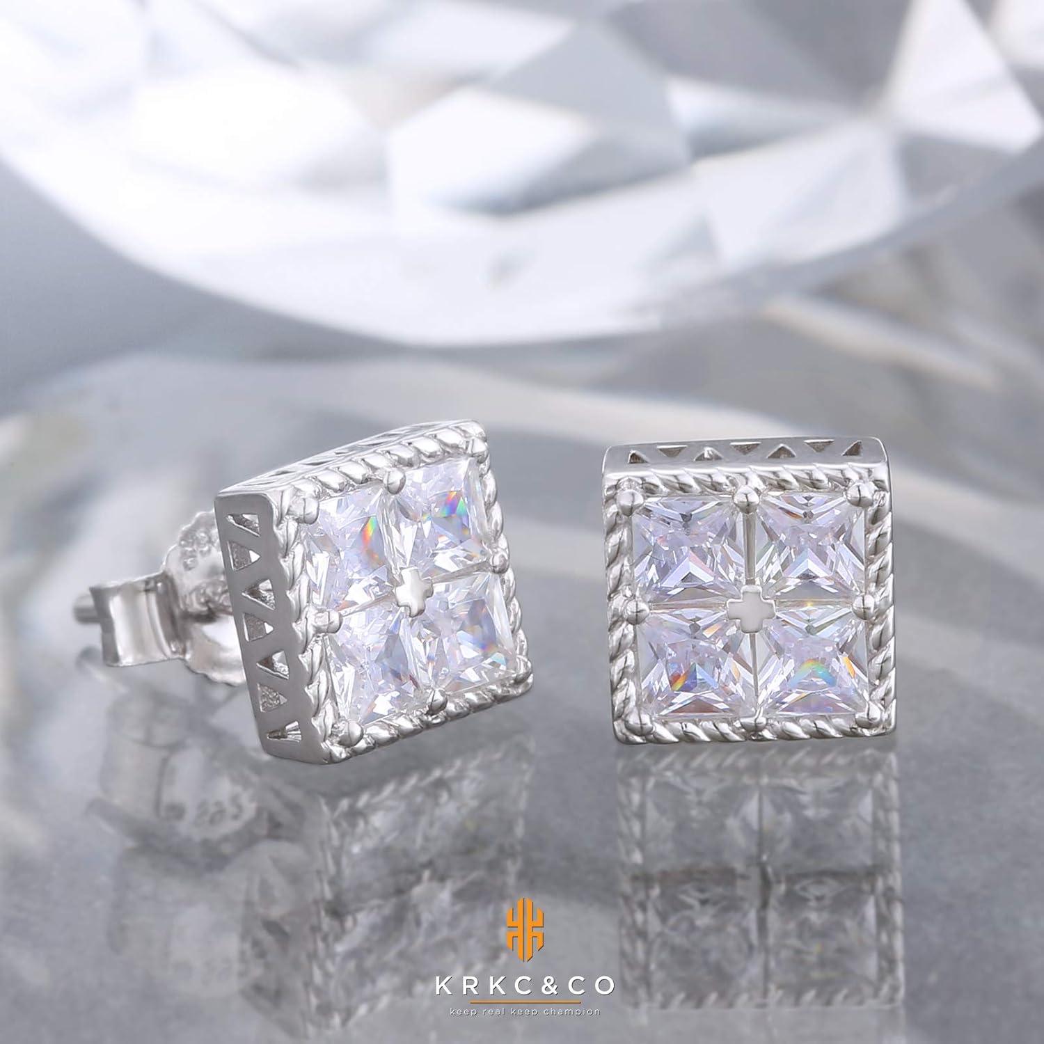 KRKC&CO 925 Silber Iced Out Zirkonia Ohrstecker Set 8mm Blau