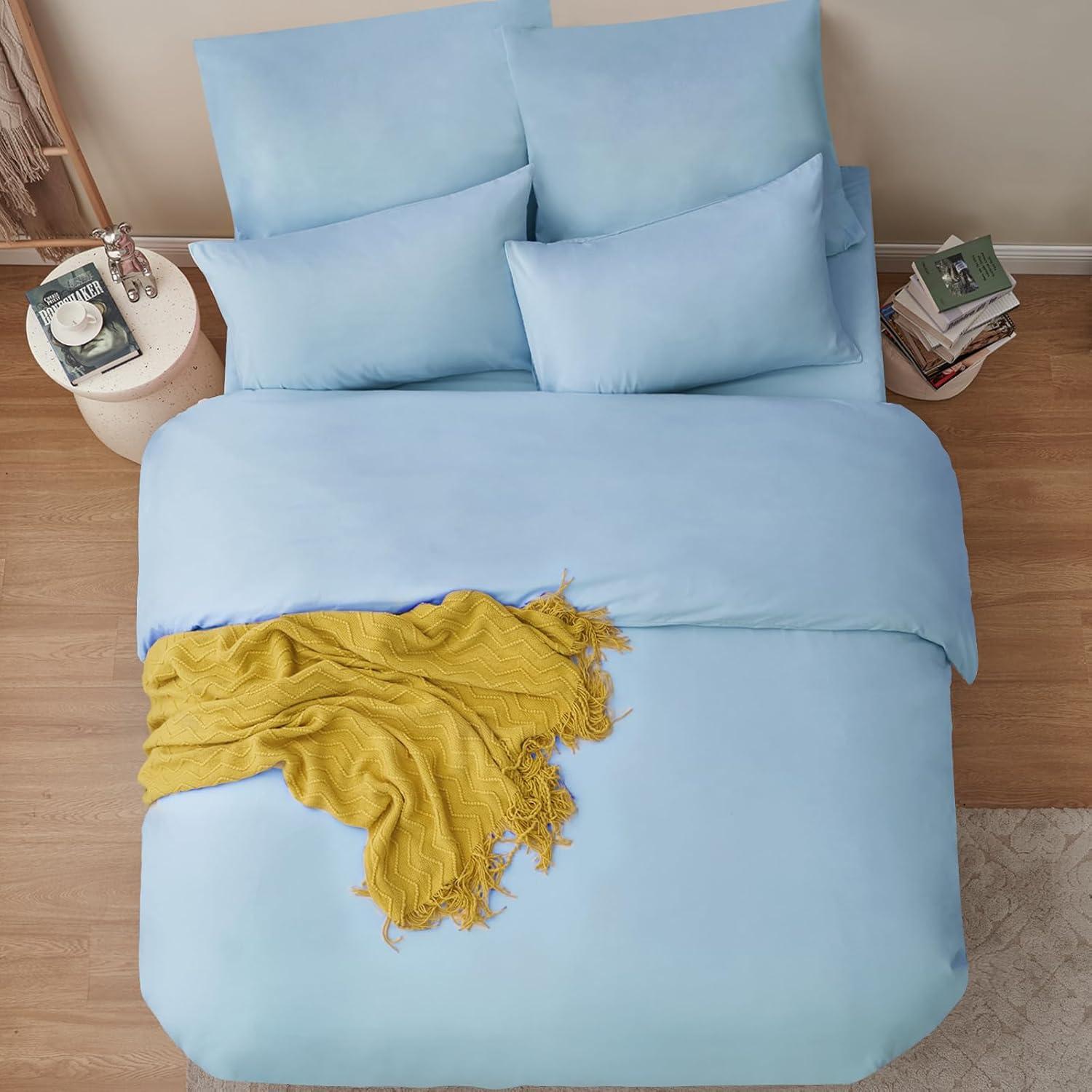 Bettwäsche 200x220 Set Blau mit Kissenbezüge Mikrofaser